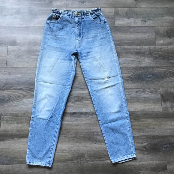 Vintage 80s Lee Jeans Medium Wash Stretch Waist Jeans | Made in USA | 12 Long - Picture 1 of 6